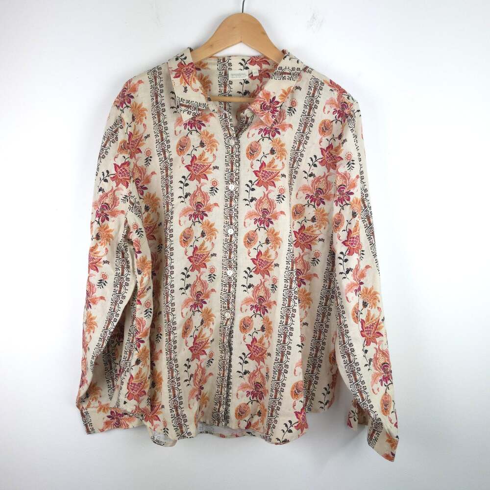 NEW Spartina 449 Callie Linen Shirt Thistle Stripe Long Sleeve Button Down XXL